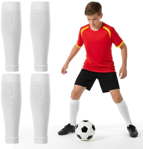 2 Paar Kinder Fußball Socken Stutzen Kinder Fussball Stutzen Ohne Schienbeinschoner Socken für Alter 7-14 Jungen Mädchen Unisex Fußball Sleeves Tube Fußballsocken