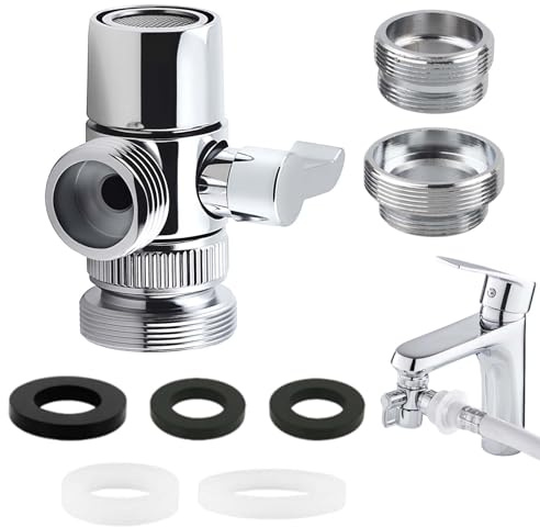 3 Way Shower Head Diverter Valve, Tap to Shower Attachment for Bath Taps | Brass Splitter Faucet, Chrome M22 X M24/M28, Mixer Bath Tap, Hose Shower Adapter Arm Diverter for Bathroom Kitchen Sink
