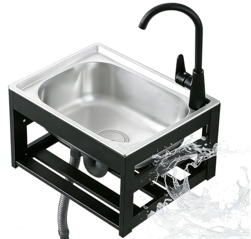 Kitche Station Lavandino, Lavello in Acciaio Inossidabile, Stazione di Lavaggio Indipendente a Pavimento, Multiuso, for Lavanderia, Garage, Cucina(38x32x35 cm)