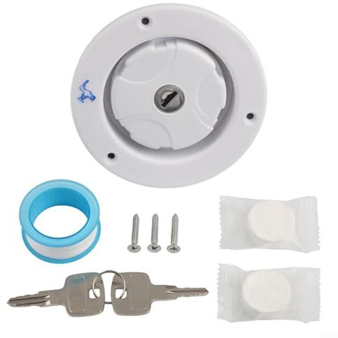 Cubierta para tanque de agua de 80 mm con cerradura y dos llaves para uso en RV y remolque, equipada con cinta de prevención de fugas (blanco)