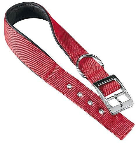 Ferplast Collare Cane Taglia Medio Grande Collare per Cani in Nylon Imbottito Regolabile Fibbia Metallica, Misura Collo 34-42 cm, Rosso