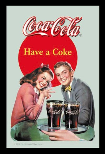 Empire 537256 - Quadro Coca Cola - Coppia su Vetro Stampato, con Cornice in plastica Effetto Legno, 20 x 30 cm