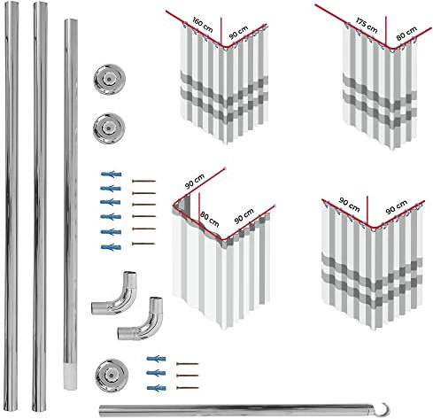 Chrome Shower Curtain Rail/Rod, 4 way use,L Shape,U shape with ceiling mount/bracket