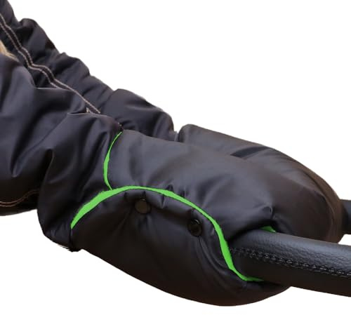 Baby-Joy Muff Handwärmer Handschutz Kinderwagenhandschuh Schlittenhandschuh | Farbe: 05 Schwarz-Grün