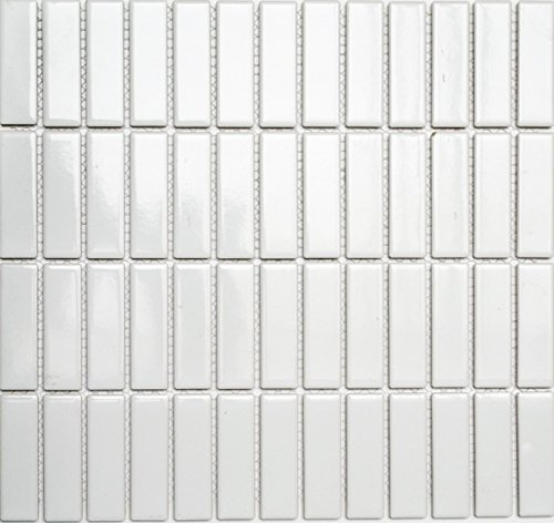 Mosaik Fliese Keramikmosaik Stäbchen weiß glänzend Keramik Fliesenspiegel Spritzschutz Küche Duschwand Mosaik 297x290 = 0,086 qm - Enthaltene Menge: 1 Matte - Mosaikstein: 21,9x72,8x6,5-10 Matten