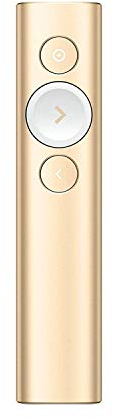 Logitech Spotlight Presenter, Puntatore Laser per ‎Presentazioni Wireless, 2,4 GHz e Bluetooth, ‎Ricevitore USB, Puntatore Laser Digitale, Portata 30 Metri, Timer, PC/Mac/Android/iOS - ‎Oro/Bianco