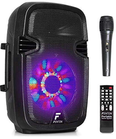 Sistema Portatile attivo da 300W, con illuminazione LED RGB Woofer da 8” con BT/USB / MP3 e Microfono.