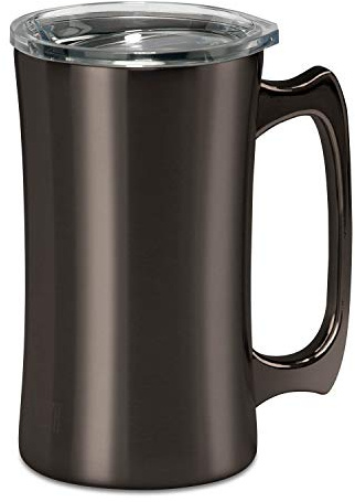True North Stainless Steel Insulated Beer Mug Tumbler + Tankard with No-Spill BPA Free Triton Lid, Keeps Drinks Warm or Cold for 24 Hours, Perfect for IPA, Coffee, Tea or Wine, 20 oz, Jewel Charcoal