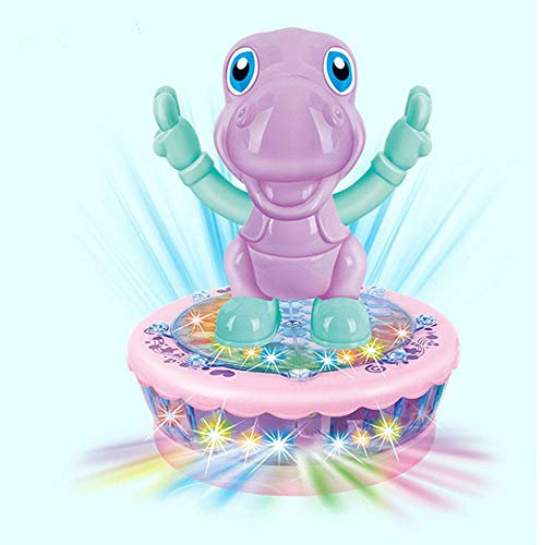 Aibote 2 in 1 Rotating Cartoon Projector Lamp Electric Toy Car 3D Projection Lights Music Sound Toys Nursery Lights for Baby Girls Boys Bedroom Christmas Birthday Gift(Dinosaur-Purple)