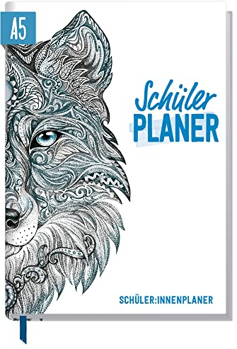 Schulstuff Schülerplaner A5 ohne Datumsbindung Wolf Schülerkalender mit Wochenkalender, 1 Woche auf 2 Seiten - für Freizeit, Termine und Schule - nachhaltig & klimafreundlich