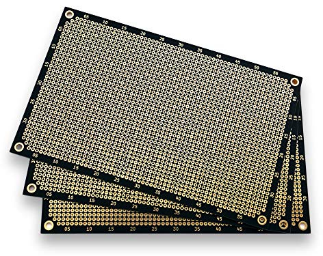 PROTOPATCH® Premium Lochrasterplatine (3 Stk) | Lochrasterplatte | Leiterplatte | Lochplatine | Prototype PCB Board | Euro-Platine | 160 x 100 mm | Doppelseitig | Runde Pads | Schwarz | PTH | 2,54 mm