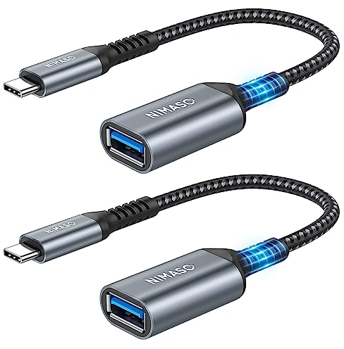 NIMASO Adattatore USB C a USB 3.0 [ OTG - 2 Pezzi]，Adattatore Tipo-C a USB A per Trasmissione Dati e Caricare per MacBook PRO 2017/2016, Google Chromebook Pixel, Nokia N1,ECC-Grigio
