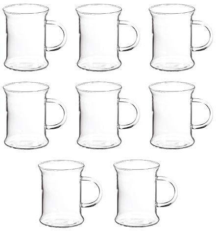 Lucenté Set of 8 Smilla Glass Coffee Cups 330ml / 33cl / 11 fl oz - Durable Heat Resistant Borosilicate Glass - Dishwasher Safe - Suitable for Domestic, Commercial and Catering Environments.