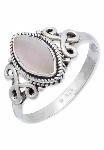 mantraroma 925 Sterling Silber Rosenquarz Ring Damen – Cabochon Edelstein Schmuck