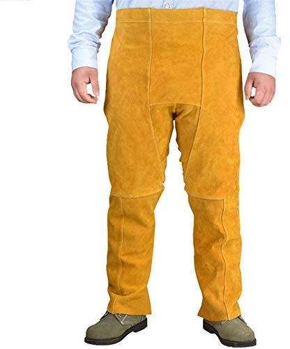 Oncefirst Welding Safety Chaps Leather Apron Style Adjustment Split Leg Fire & Wear Resistant Safety Apparel Yellow One Size