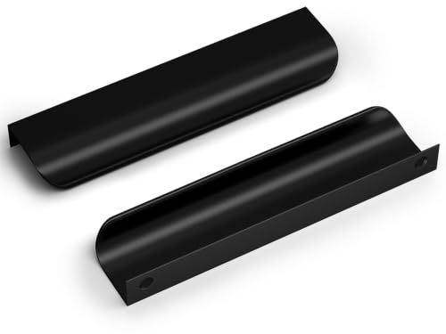 Goldenwarm 10 pcs Black Cabinet Handle 128mm(5in) Kitchen Handles, Finger Edge Pulls Aluminum Black Drawer Handle Concealed Furniture Handles Wardrobe Handles