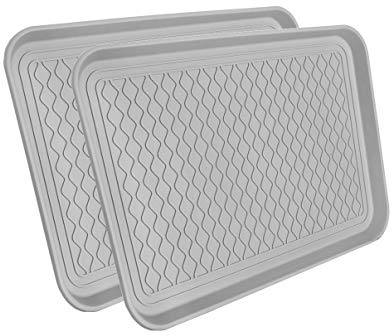 Spetebo Universal Schuhablage 2er Set grau - 60 x 40 cm | Kunststoff, Abtropfschale, Erhöhter Rand, Mit Profil