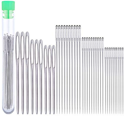 6 Größen Leder Nadel Set, 39 Stücke Große Augen Nadeln Hand Nähen Nadeln, Spitze und Stumpfe Leder Nähen Nadeln mit 2 Nadelflasche für Hand Nähen Leder Nähen