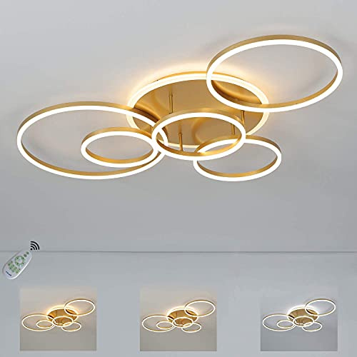 SENFAY LED-Deckenleuchte 115 cm Deckenlampe Wohnzimmer 3000K-6000K Dimmbar Runde 6-Ring-Deckenlampe mit Fernbedienung, Moderne LED Wohnzimmerlampe mit Nachtlicht-Memory-Funktion Küchenlampe