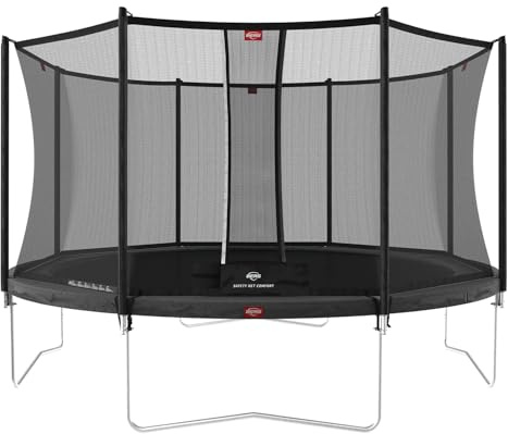 BERG Favorit Trampolin | Safety Net Comfort Sicherheitsnetz | rundes Gartentrampolin für Kinder | AirFlow Sprungtuch | SoloSpring Federn
