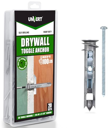 Heavy Duty Drywall Anchors - Self Drilling Ez Drywall Toggle Anchor Kit, #8 Anchor with Screws - Easy Wall Anchors for Hanging and Mounting - Holds Up to 100 Lb. (20 Pack)