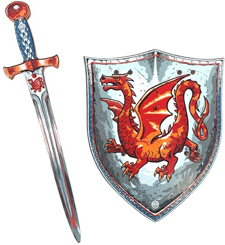 Liontouch - Bernstein Drachen Schaumstoffschwert & Schild für Jungen von 3-8 Jahren | Mittelalterliches Ritter-Set für Rollenspiele mit rotem Drachen-Motiv | Sicheres Zubehör für Verkleidung & Kostüme