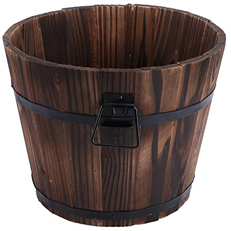 YARNOW Pot de Fleurs Jardinière Rétro Trou de Drainage en Bois Massif Carbonisé de Seau pour Décoration de Balcon et Plantes Succulentes
