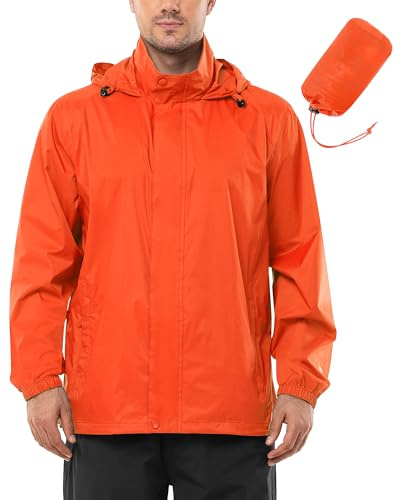 Outdoor Ventures Regnjacka herr vattentät ultralätt tunn vikbar regnrock andas cykel regnjacka sport, Orange röd, L