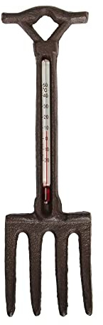 Cast Iron Wall Mounted Fork Outdoor Garden Tool Thermometer Decoration Art Greenhouse