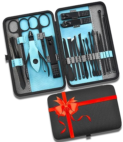 Tagliaunghie Set Professionale, BelonLink 20 Pezzi set manicure, Grooming Kit Strumenti per Manicure e Pedicure, Set Manicure Tagliaunghie, per uomini donne amici e genitori, kit unghie, blu + nero