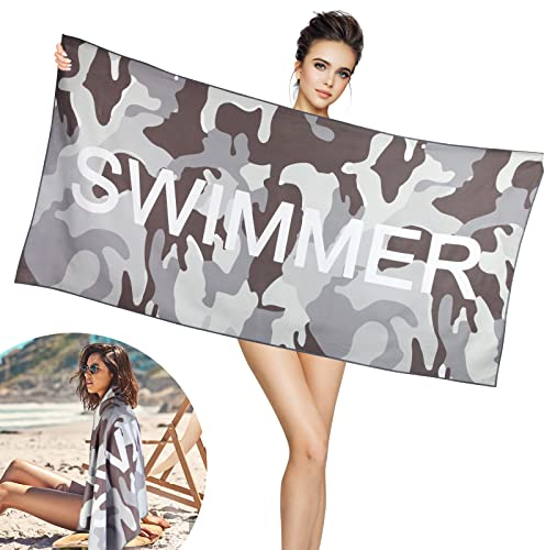 Qyjhska Toallas de Playa de Microfibra - Toallas de Playa Grandes de ultraligeras y secas, Mantas de Campamento, Deportes y Playas, adecuadas para Vacaciones en la Playa.(80cmx160cm，Grey)