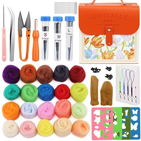 Bamru Nadelfilz Set, Wollroving 20 Farben Sets Nadelfilz Starter Set, Filzformen mit tragbarer Aufbewahrungs Box