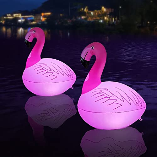 Flamingo Deko Garten Solar LED, Teichbeleuchtung Solar Schwimmend, Solarlampen für Außen, Poolbeleuchtung Solar Aufblasbar, Pool Zubehör Lay Z Spa Licht für Party Festival Hof Solarleuchten (2 Stück)
