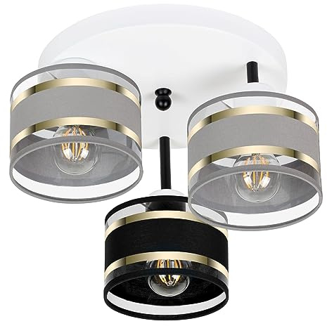 alfalux Deckenlampe Mit 3 Lampenschirmen LED Deckenleuchte Lampe Wohnzimmerlampe Schlafzimmerlampe Wohnzimmer Schlafzimmer Küche Leuchte Deckenleuchten Grau/Schwarz/Grau TI-3030WE-GRSCGR