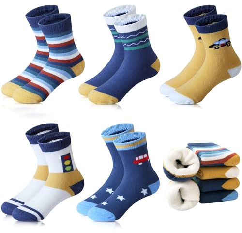 Domee Chaussettes Hiver Chaude Coton Épaisse Éponge Garçon Lot de 5 Feux de Circulation 26-28 (Taille du Fabricant L)