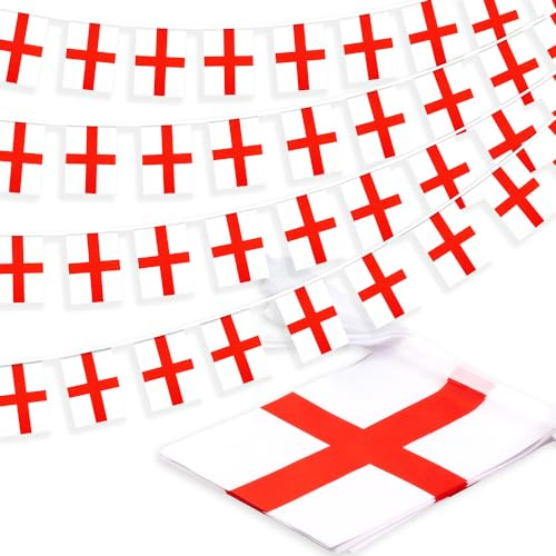 Banderín de bandera de Inglaterra, banderín pequeño de banderas inglesas, decoración nacional del país para escuela, fiesta, eventos deportivos, festival patriótico, 33 pies, 30 banderas
