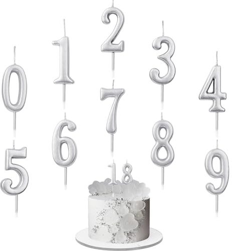 Candele Con Numeri Di Compleanno, Candele Per Torta Da 10 Pezzi In Forma Di Numero, Numero Da 0 A 9, Decorazione Per Cake Topper Per Festa Di Compleanno (argento)