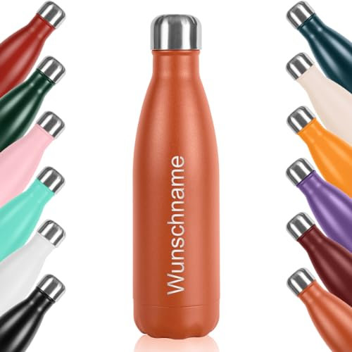 polar-effekt Edelstahl Sport Wasserflasche 0,5 liter orange mit Gravur - personalisierte Thermosflasche