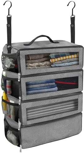 Olosar Koffer-Organizer, Reisegepäck-Organizer, tragbares Hängeregal, zusammenklappbar, zum Aufhängen, Packwürfel für Handgepäck, Grau-m, Medium, Modern