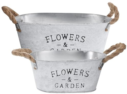 POPETPOP 2st Blumentopf Im Shabby-chic-Stil Planter Tin Pflanzkübel Eimer Verzinkter Eimer Pflanzdose Blumenvase Aus Metall Vasen Blumenkasten -Eisen-Blech Wanne Büro, FU5718L34MV4J7