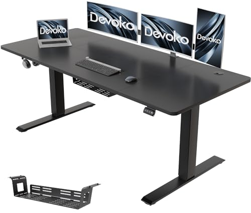 Devoko Höhenverstellbarer Schreibtisch 160 x 70 cm mit Kabelwanne, Elektrisch Höhenverstellbarer Stabiler Stehpult, Computertisch 2-Funktions-Memory, Ergonomischer Steh-Sitz Tisch (Schwarz)