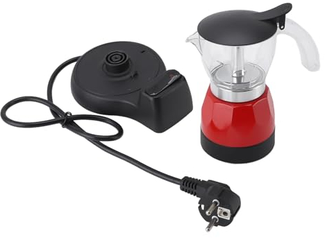 Riuulity Caffettiera Elettrica 150ml 3 Tazze in Alluminio Rosso, Design Antigoccia per Uso Domestico o in Piccoli Uffici, Funzionamento Conveniente con Manutenzione Semplice