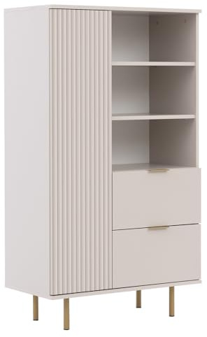 Marmex Nubia 04 niedriges Bücherregal mit Schubladen und Regalen, Standregal, Mehrzweckregal mit Schubladen 80x140x41 in Zwei Farben, für Wohnzimmer, Schlafzimmer (Cashmere+goldbeige)