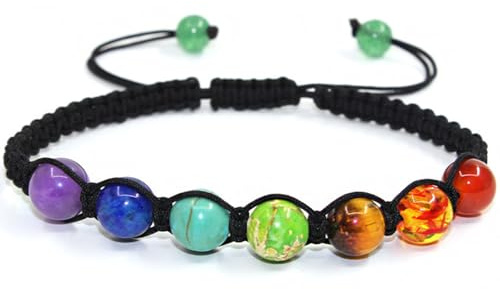 Polsoio con perline in pietra naturale per donne - Polsoio in corda intrecciata con pietre reali colorate e regolabile, catenina intrecciata per polso con perline da yoga, regali per ragazze