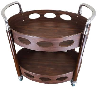 Lagerregalwagen Retro-Bar- und Servierwagen in Eierform aus Holz mit Rollstange, 2-stufiger Küchen-Barwagen aus Holz und Metall mit Rädern und 2 Griffen, Regal zur Aufbewahrung von Kaffee, Wein, Snack