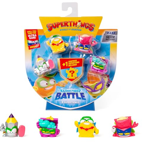 Superthings Kazooom Power Battle – 5er-Pack – enthält 5 SuperThings (inklusive 1 Überraschungsfigur und 1 silberner Kapitän), 3 x 6 Stück