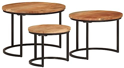SDWEHO7 Couchtisch 3er Set, Wohnzimmertisch rund, Kaffeetisch, Satztisch, Sofatisch, Teetisch, Nachttisch für Schlafzimmer, Ablagetisch, Massivholz Akazie Braun 55 x 40 cm