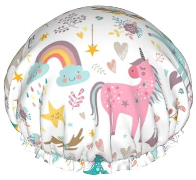 Einhörner roter Druck, doppellagig, Duschhaube, Baden, Duschhaube, für Damen und Herren, Duschhaube, Salon, Heimgebrauch
