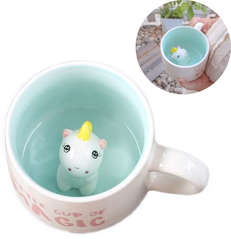Dvagoent Kaffeetassen 400ml 3d Tasse, Süße Tassen Keramik Tasse mit Figur Innen, Geeignet für Heim und Büro (Pony A)