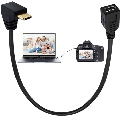 Eophmi Mini Usb to Type C Cable,90 Degree Usb 3.1 Type C Male to Mini 5-Pin Usb Female Adapter,9.8in/25cm Mini Usb to Usb C Cable Compatible with Macbook Google Pixel,Smartphone, Camera, Gps Etc